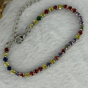 Multi Color Cubic Zirconia Crystals in Silver Bracelet (Adjustable Size) 4.11g Each stone approx 3.0 by 2.5mm - Huangs Jadeite and Jewelry Pte Ltd