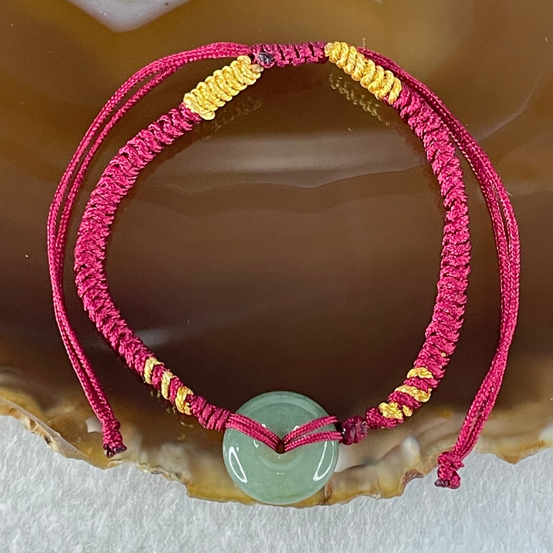 Type A Blueish Green Jadeite Ping An Kou Donut In String Bracelet 1.90g 12.5 by 3.8mm - Huangs Jadeite and Jewelry Pte Ltd