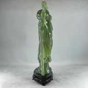 Natural Dark Green Serpentine Shou Xing Gong with Longevity Peach with Wooden Stand Display 1,383.8g 167.0 by 265.0 by 62.0mm - Huangs Jadeite and Jewelry Pte Ltd