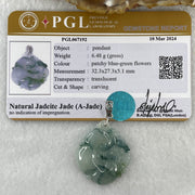Type A Natural Semi Icy Blueish Green with Piao Hua Flora Jadeite Ruyi in S925 Silver Pendant 6.48g 32.2 by 21.4 by 5.1mm - Huangs Jadeite and Jewelry Pte Ltd