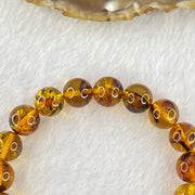 Natural Brownish Yellow Flower Amber Beads Bracelet 12.85g 17.5cm 10.8mm 19 Beads - Huangs Jadeite and Jewelry Pte Ltd
