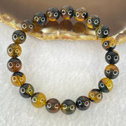 Natural Brownish Yellow Flower Medicine Amber Beads Bracelet 9.45g 16.5cm 9.4mm 21 Beads - Huangs Jadeite and Jewelry Pte Ltd