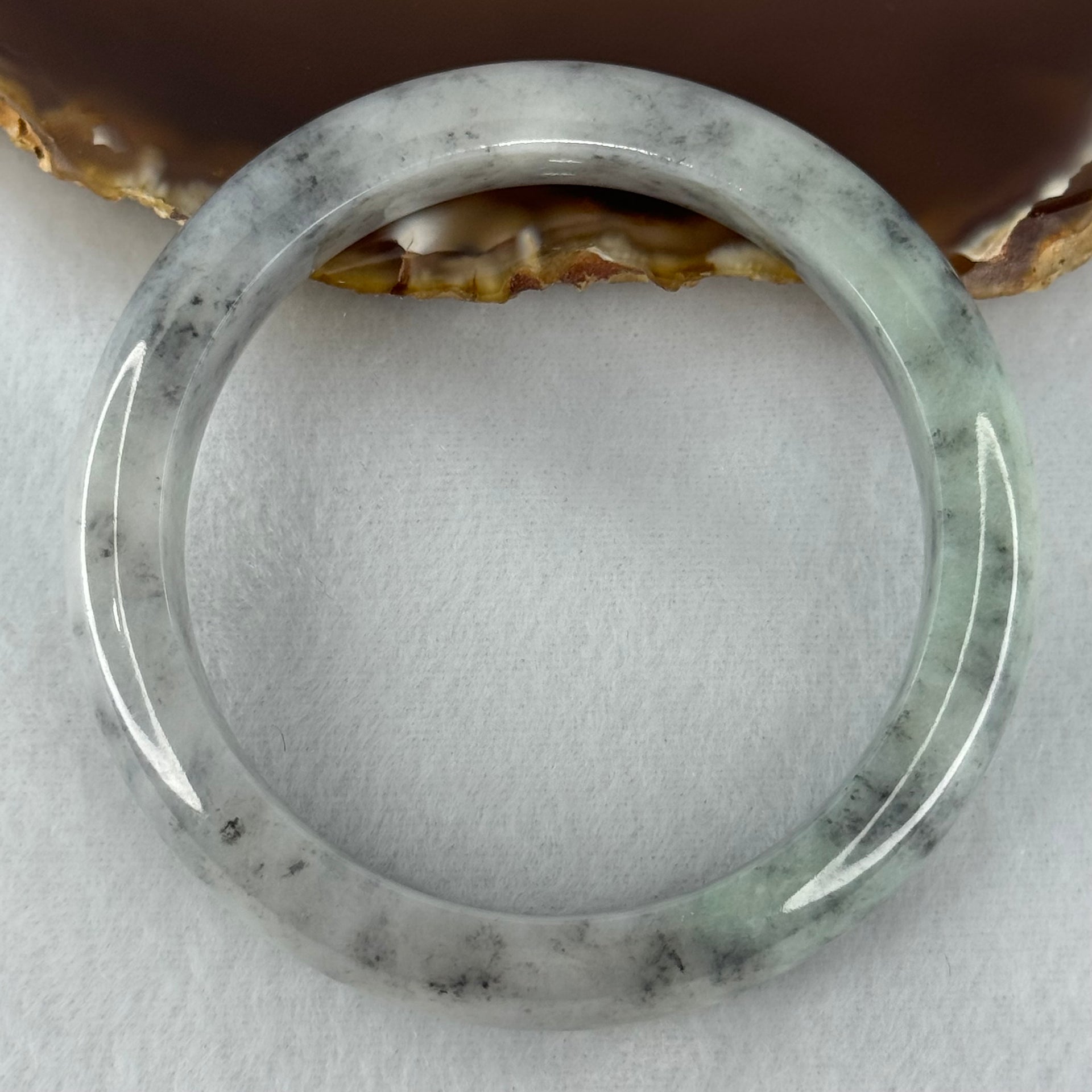 Type A Faint Green and Black Piao Hua Jadeite Bangle Internal Diameter 57.2mm 65.08g 13.4 by 8.7mm (Very Slight Internal Lines) - Huangs Jadeite and Jewelry Pte Ltd