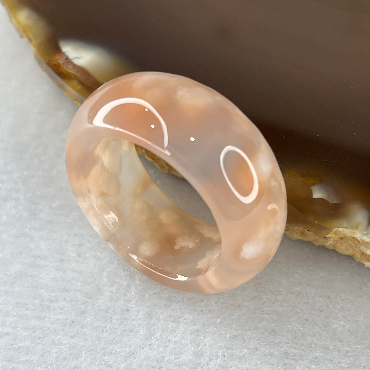 Natural Pinkish Flower Agate Ring 5.16g 9.5 by 4.0mm US 6.8 HK 15 - Huangs Jadeite and Jewelry Pte Ltd