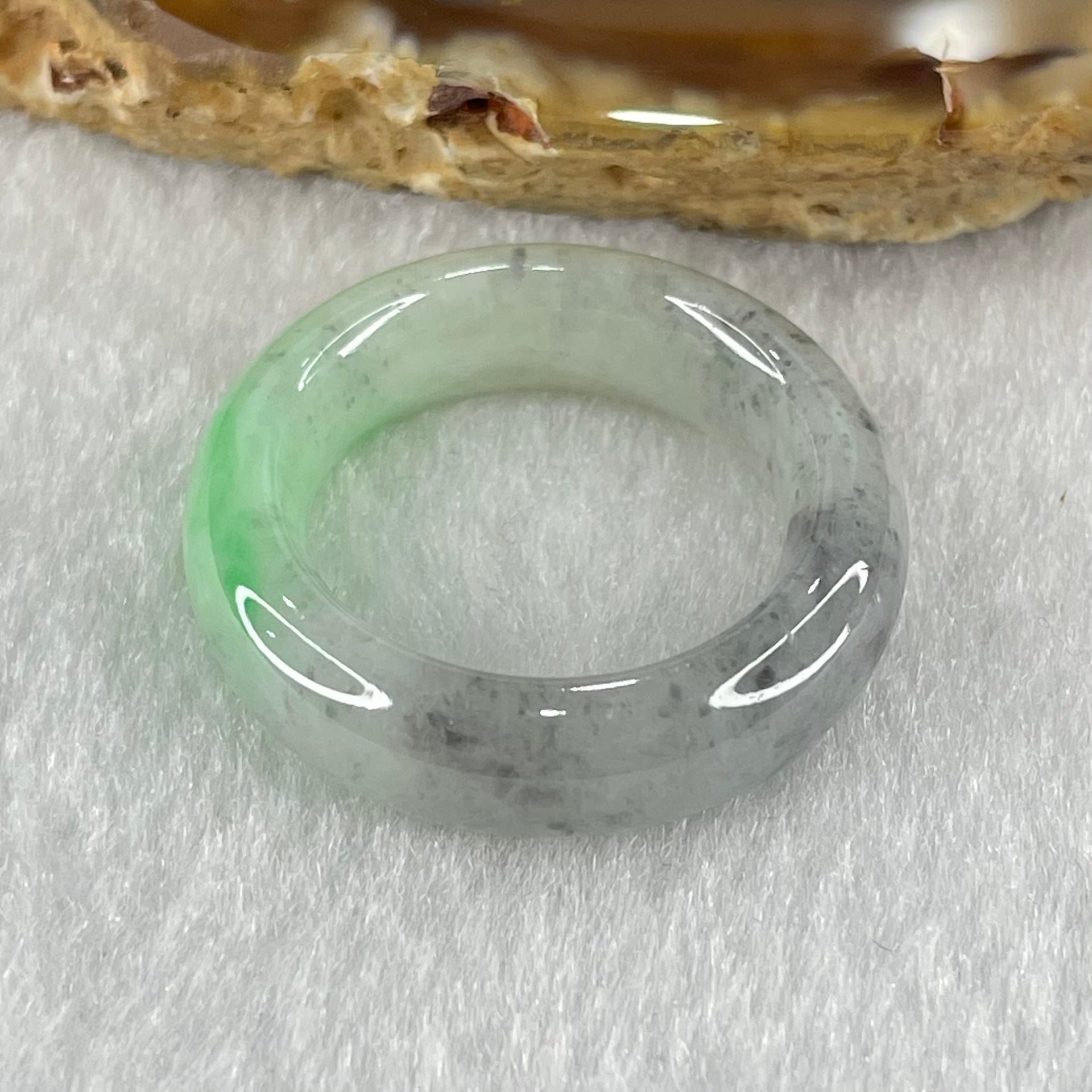 Type A Wuji Grey with Apple Green Patch Jadeite Ring 5.20g 6.8 by 4.7mm US7 HK15.4 - Huangs Jadeite and Jewelry Pte Ltd