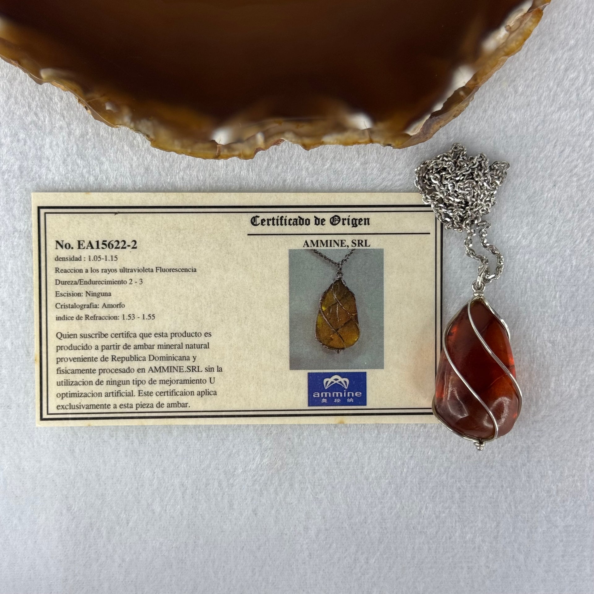 Natural Amber in S925 Sliver Necklace 11.95g 33.5 by 19.4 by 14.5mm - Huangs Jadeite and Jewelry Pte Ltd