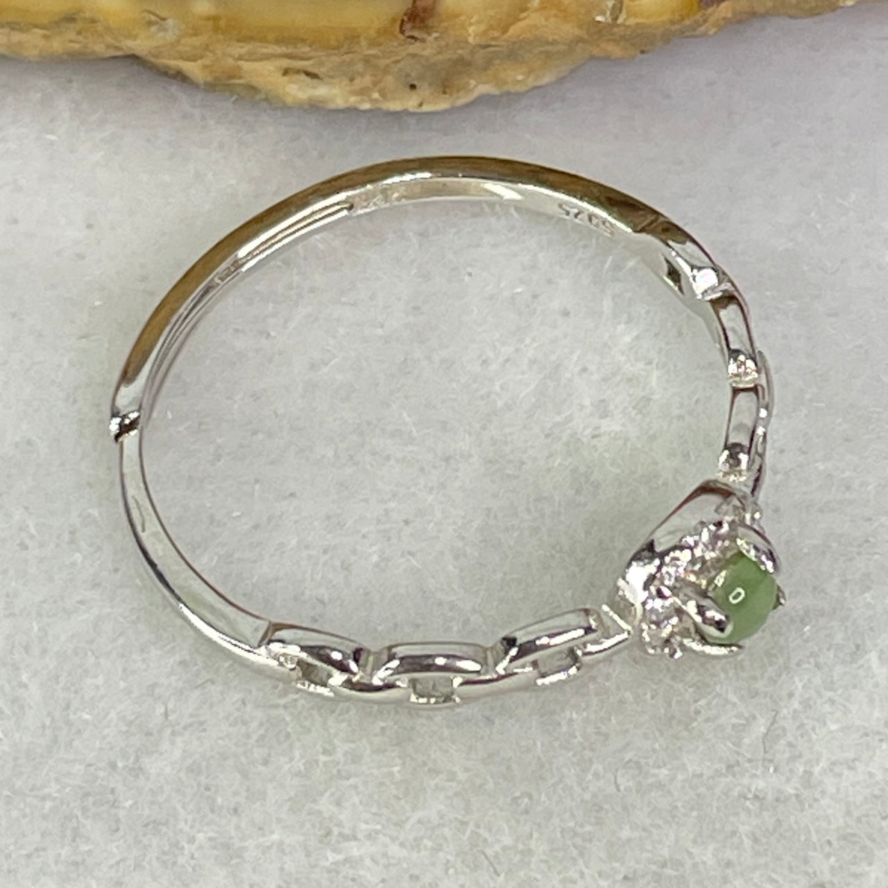 Type A Semi Icy Green Cabochon Jadeite in S925 Sliver Ring (Adjustable Size) 0.90g 3.0 by 1.5mm - Huangs Jadeite and Jewelry Pte Ltd