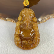 Grand Master Type A Brownish Red with Green Jadeite Cai Shen Ye God of Fortune Pendant 27.91g 53 by 32.7 by 10.5mm - Huangs Jadeite and Jewelry Pte Ltd