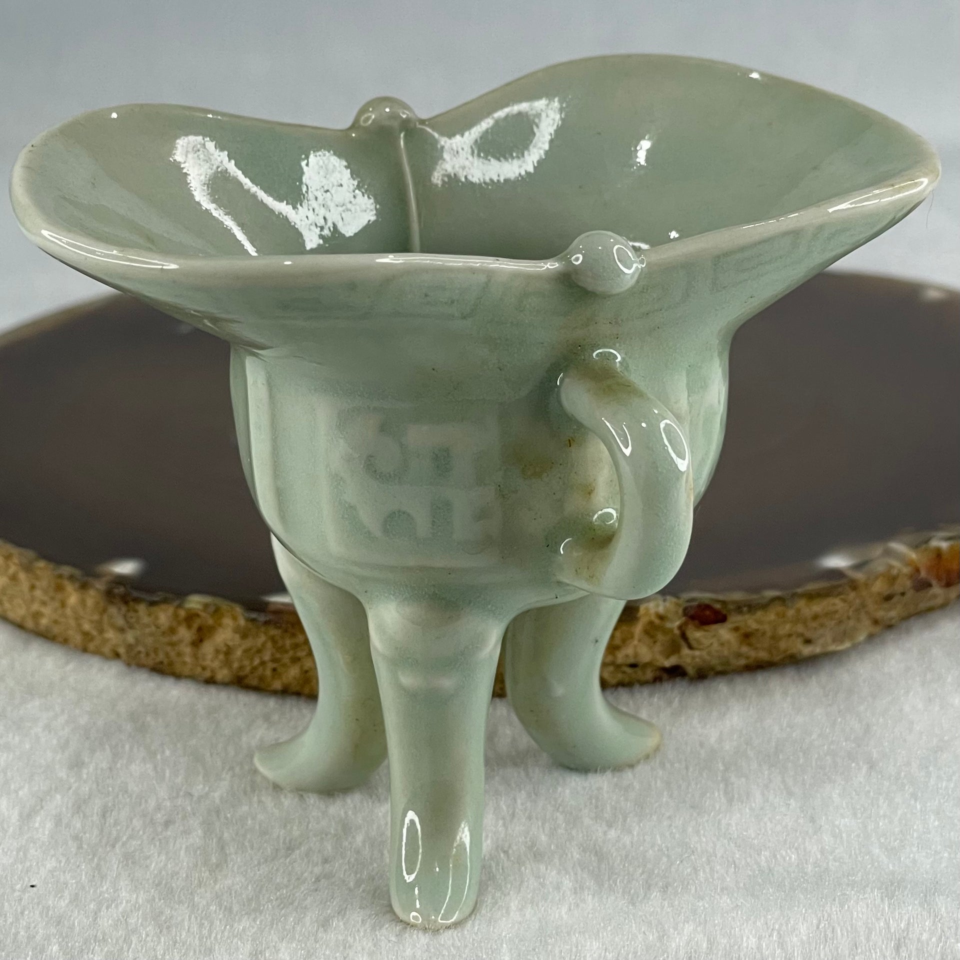 Light Blueish Green Porcelain Wine Cup Display 79.57g 87.7 by 52.9 by 71.0mm - Huangs Jadeite and Jewelry Pte Ltd