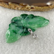 18K 750 White Gold Type A Old Mine Spicy Green with Dark Green Piao Hua Flora Jadeite Pendant 8.98g 49.9 by 27.1 by 4.1mm - Huangs Jadeite and Jewelry Pte Ltd