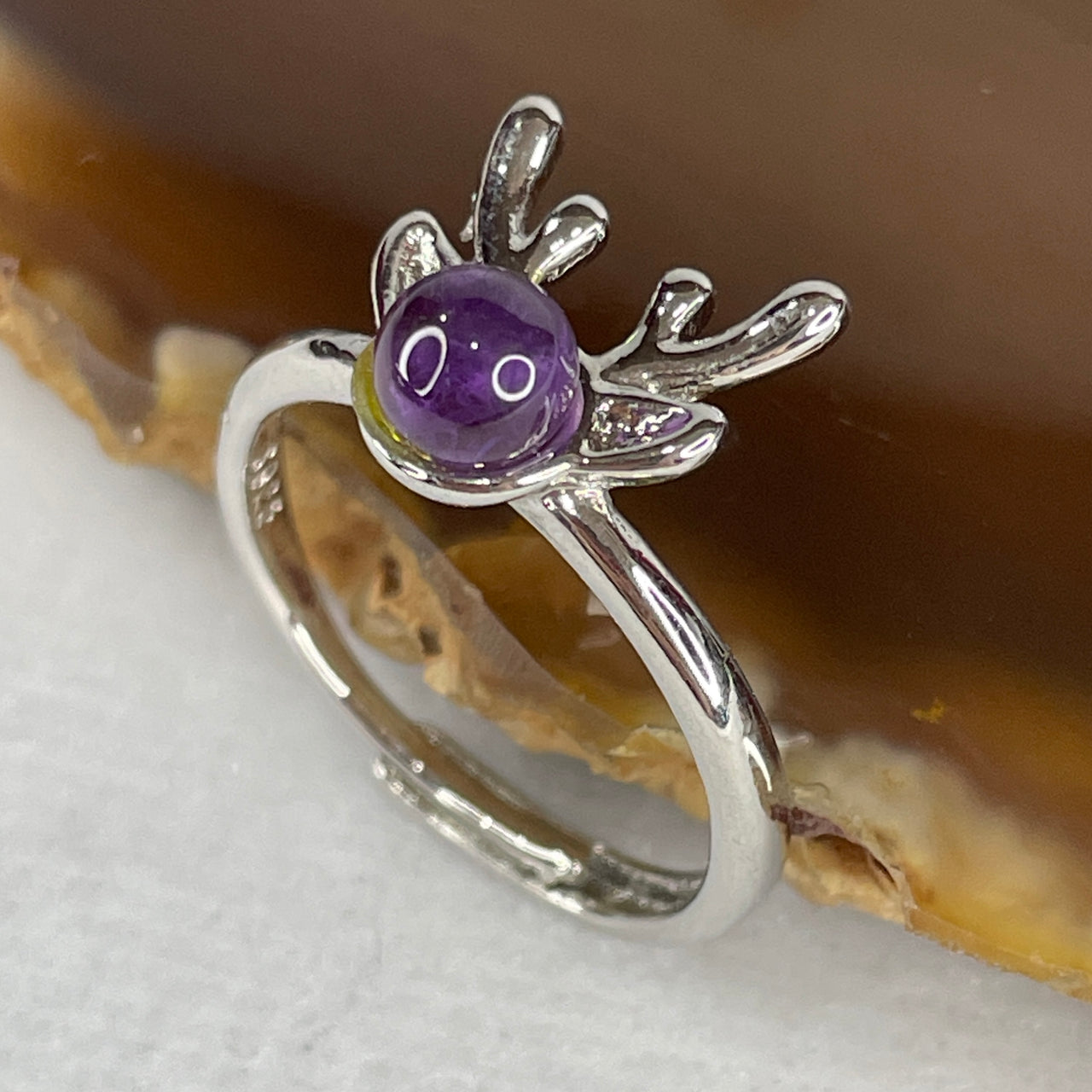 Natural Amethyst Deer Ring in S925 Sliver 2.68g 5.4mm ( Adjustable size) - Huangs Jadeite and Jewelry Pte Ltd
