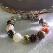 Above Average Grade Natural Red White Green Phantom Quartz Beads Bracelet 60.35g 17cm 14.8mm 15 Beads - Huangs Jadeite and Jewelry Pte Ltd