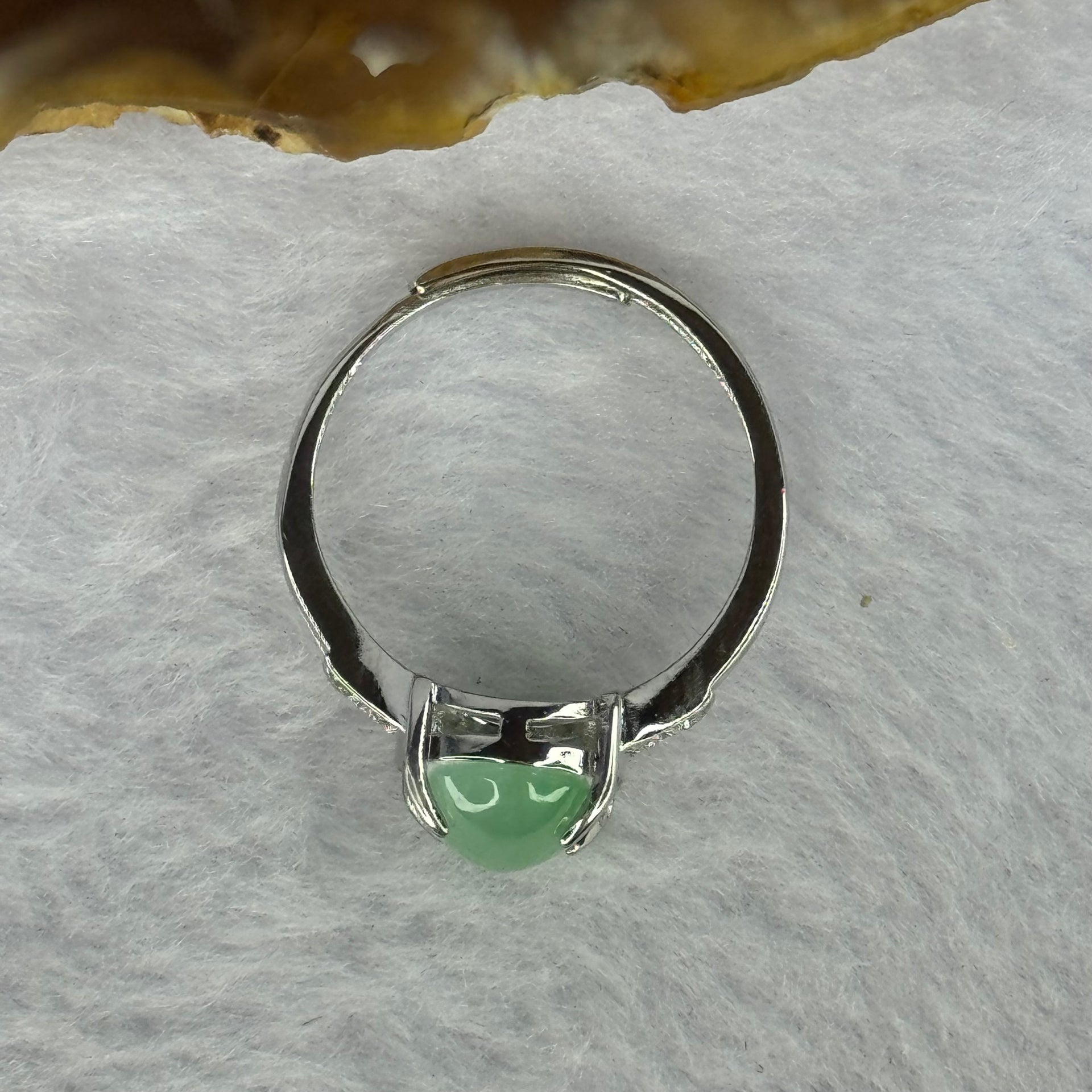 Type A Green Jadeite with Crystals in S925 Sliver Ring (Adjustable Size) 2.61g 11.2 by 9.3 by 4.5mm - Huangs Jadeite and Jewelry Pte Ltd