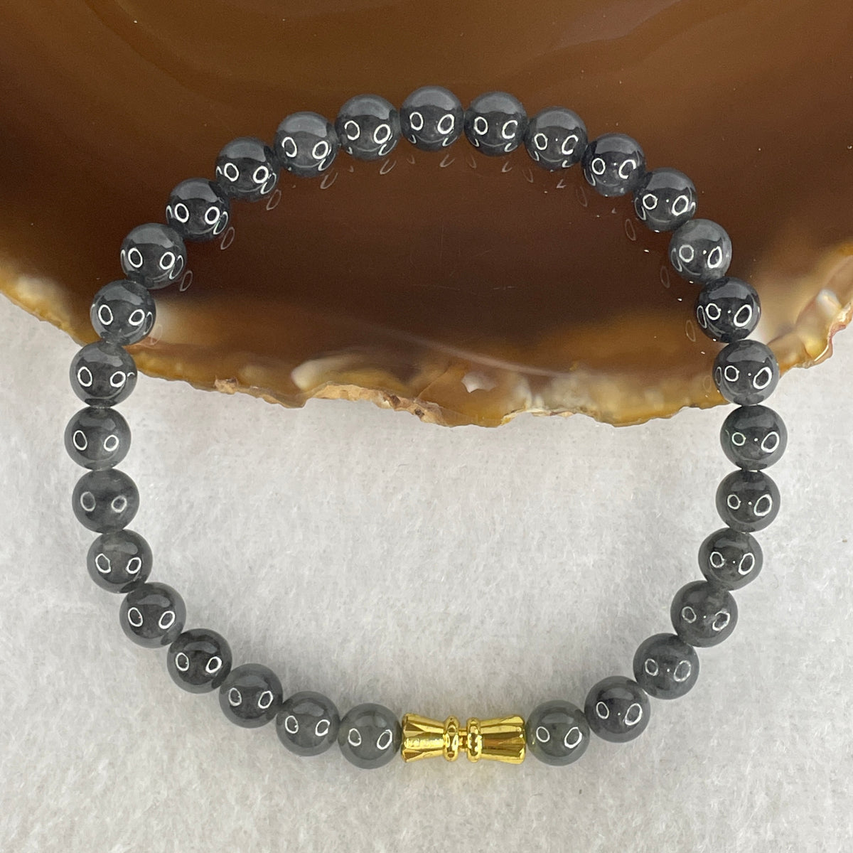 Natural Type A Wuji Grey Jadeite Beads Bracelet | (13.01g | 17cm | 6.3mm | 30 Beads | Root & Throat Chakra Synergy, "Wuji" Spatial Protection & Feng Shui Wealth Guard Anchor)