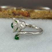Type A Burmese Full Spicy Green Jade Jadeite Leopard 18K White Gold Ring with Diamonds 3.36g US6.75 HK15 Inner Dia 17.4mm - Huangs Jadeite and Jewelry Pte Ltd