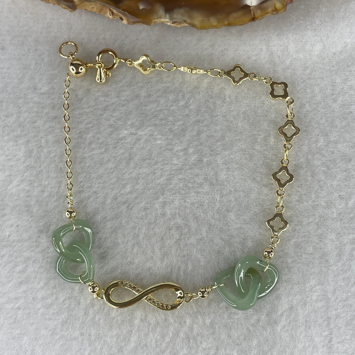 Natural Type A Blueish Green Jadeite Multi-Heart Bracelet | Adjustable 14-17cm Gold-Toned Elegant Fine Layering Chain (4.77g,  10.8x10.4x2.4mm 4 Pieces) - Huangs Jadeite and Jewelry Pte Ltd