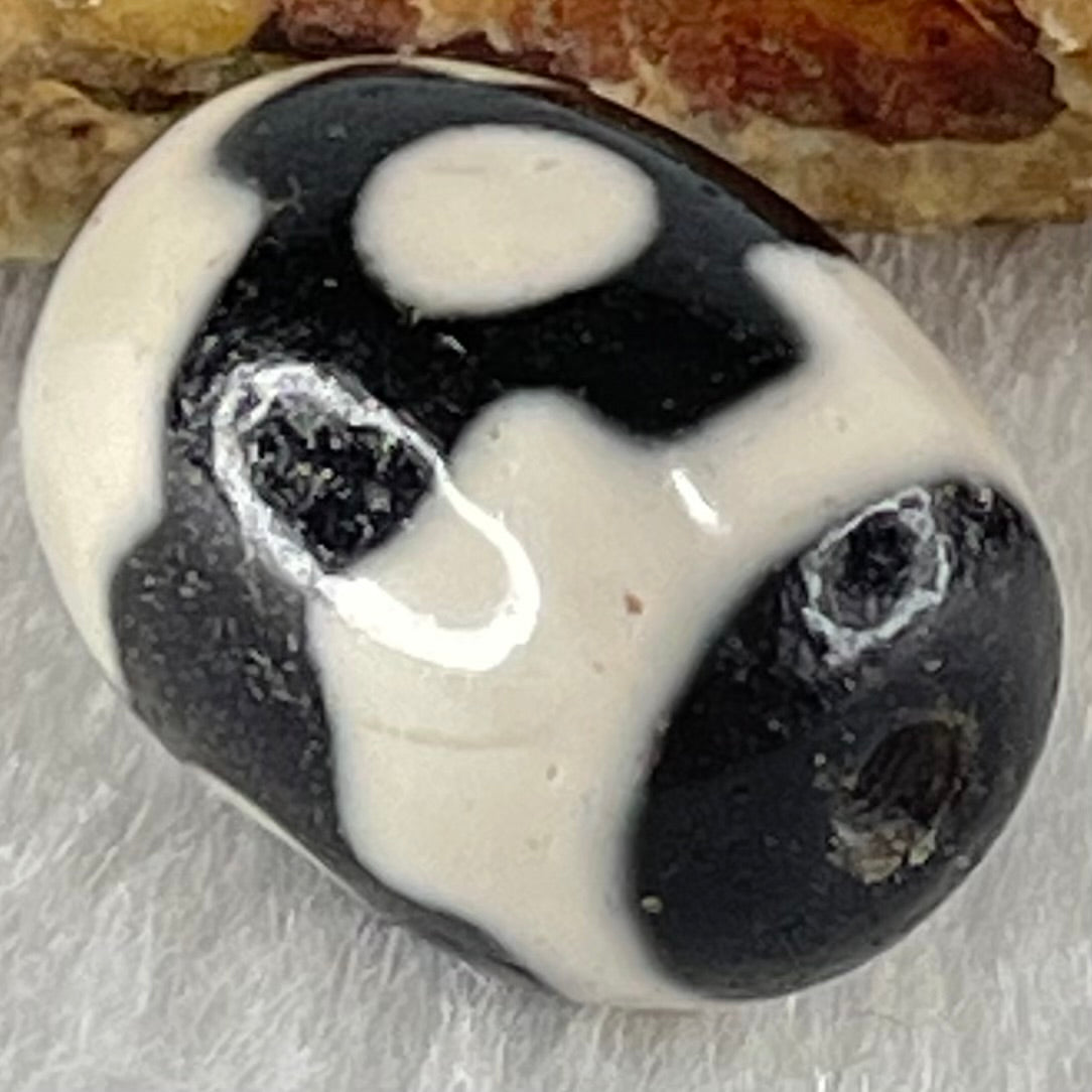 Natural Powerful Tibetan Old Oily Dark Brown With White Agate 3 Eyes Dzi Bead Heavenly Master (Tian Zhu) 三眼天诛 4.36g 17.7 by 12.9mm - Huangs Jadeite and Jewelry Pte Ltd