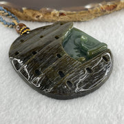 Natural Type A Brown with Blueish Green Jadeite Seeking Enlightenment Pendant 64.41g 63.8 by 51.7 by 10.9mm - Huangs Jadeite and Jewelry Pte Ltd