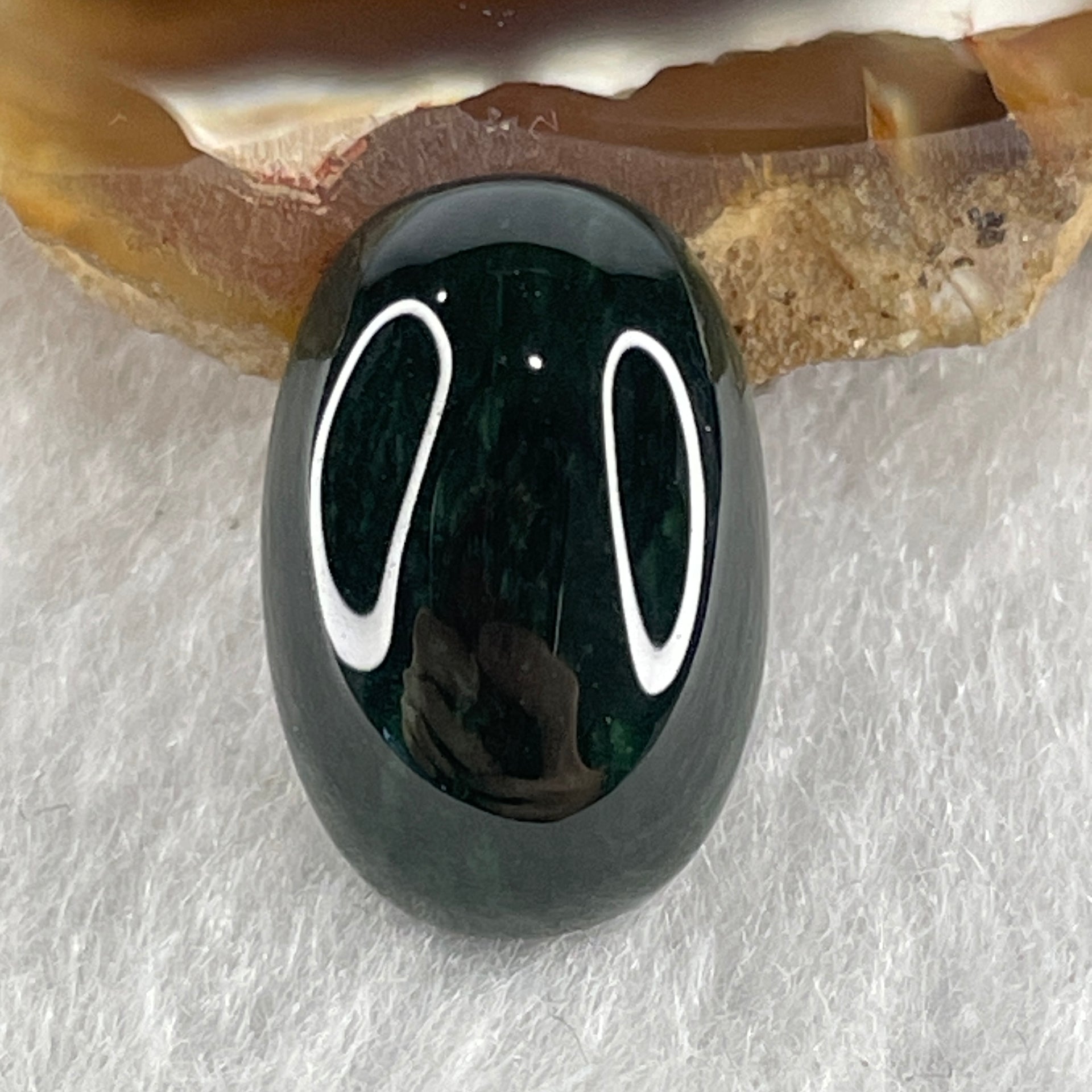 Type A Translucent Black Omphacite Jadeite Round Cabouchon Stone For Setting 1.98g 16.4 by 10.9 by 5.3mm - Huangs Jadeite and Jewelry Pte Ltd