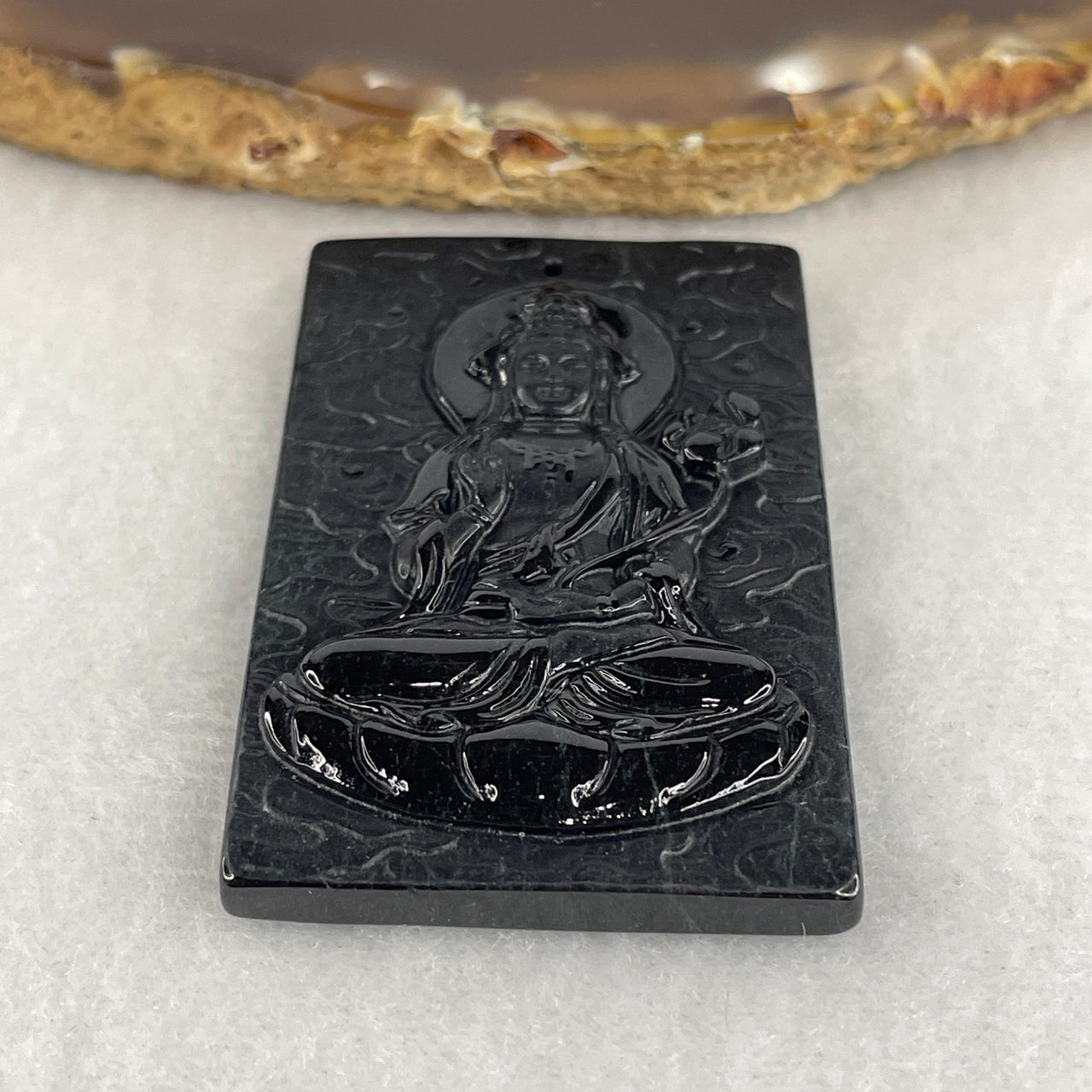 Certified Type A Black Omphacite Jadeite Mahasthamaprapta Bodhisattva & Jade Emperor Pendant | Great Strength & Celestial Governance Talisman (26.74g | 50.3 x 32.1 x 6.9mm)