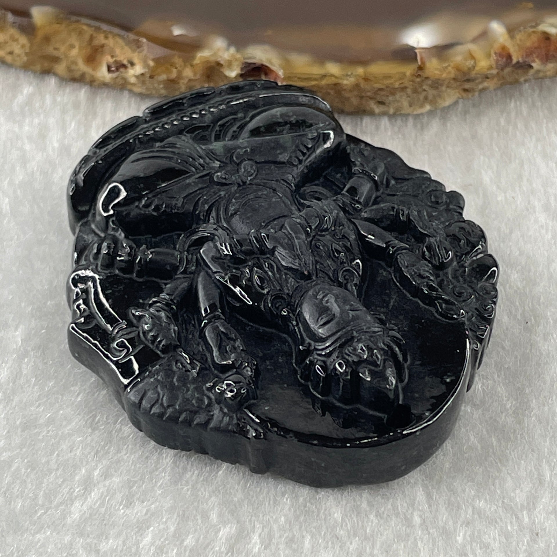 Type A Opaque Black Omphacite Jadeite Good Vs Evil Thousand Hand Guan Yin Pendant Rat Zodiac Guardian 48.32g 50.5 by 43.3 by 12.9mm - Huangs Jadeite and Jewelry Pte Ltd