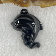 Type A Opaque Black Omphacite Dolphine Pendant Charm 4.34g 32.2 by 24.1 by 6.6mm - Huangs Jadeite and Jewelry Pte Ltd