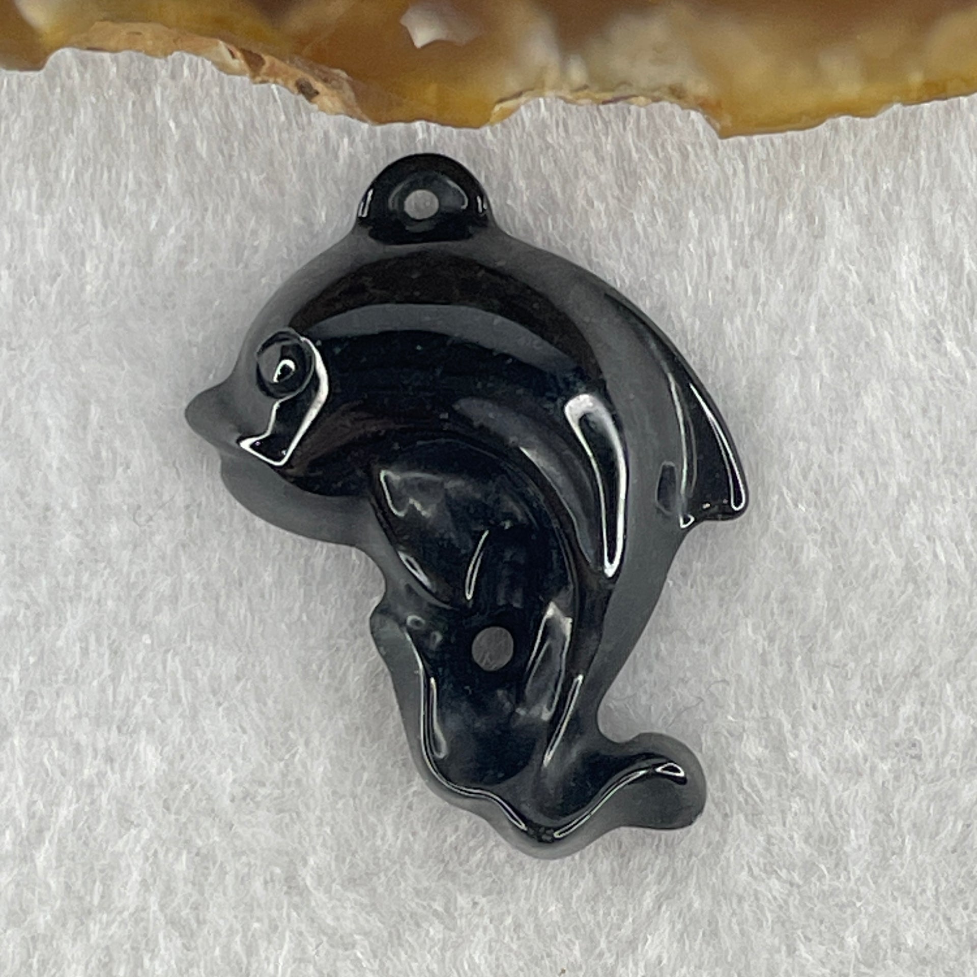 Type A Opaque Black Omphacite Dolphine Pendant Charm 4.34g 32.2 by 24.1 by 6.6mm - Huangs Jadeite and Jewelry Pte Ltd