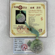 Grandmaster Type A Lavender Green Jadeite Twin Bird And Flower Pendant 喜上眉梢 63.42g 52.5 by 52.5 by 12.1mm - Huangs Jadeite and Jewelry Pte Ltd