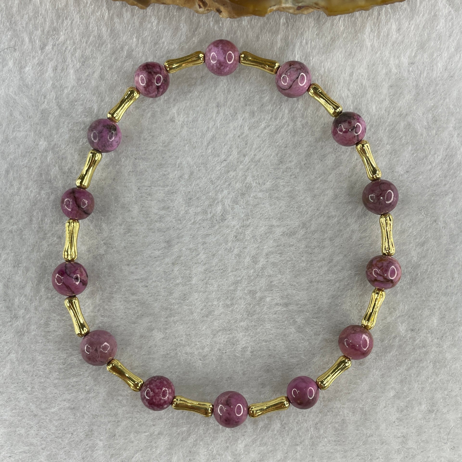Natural Lepidolite Beads Bracelet with Charms 5.57g 15cm 6.1mm 14Beads - Huangs Jadeite and Jewelry Pte Ltd