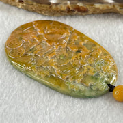 Grandmaster Type A Reddish Brown with Green Patches Jadeite Shan Shui with Twin Gui Ren Benefactor Pendant 黄山美景 36.38g 64.7 by 43.9 by 6.5mm - Huangs Jadeite and Jewelry Pte Ltd