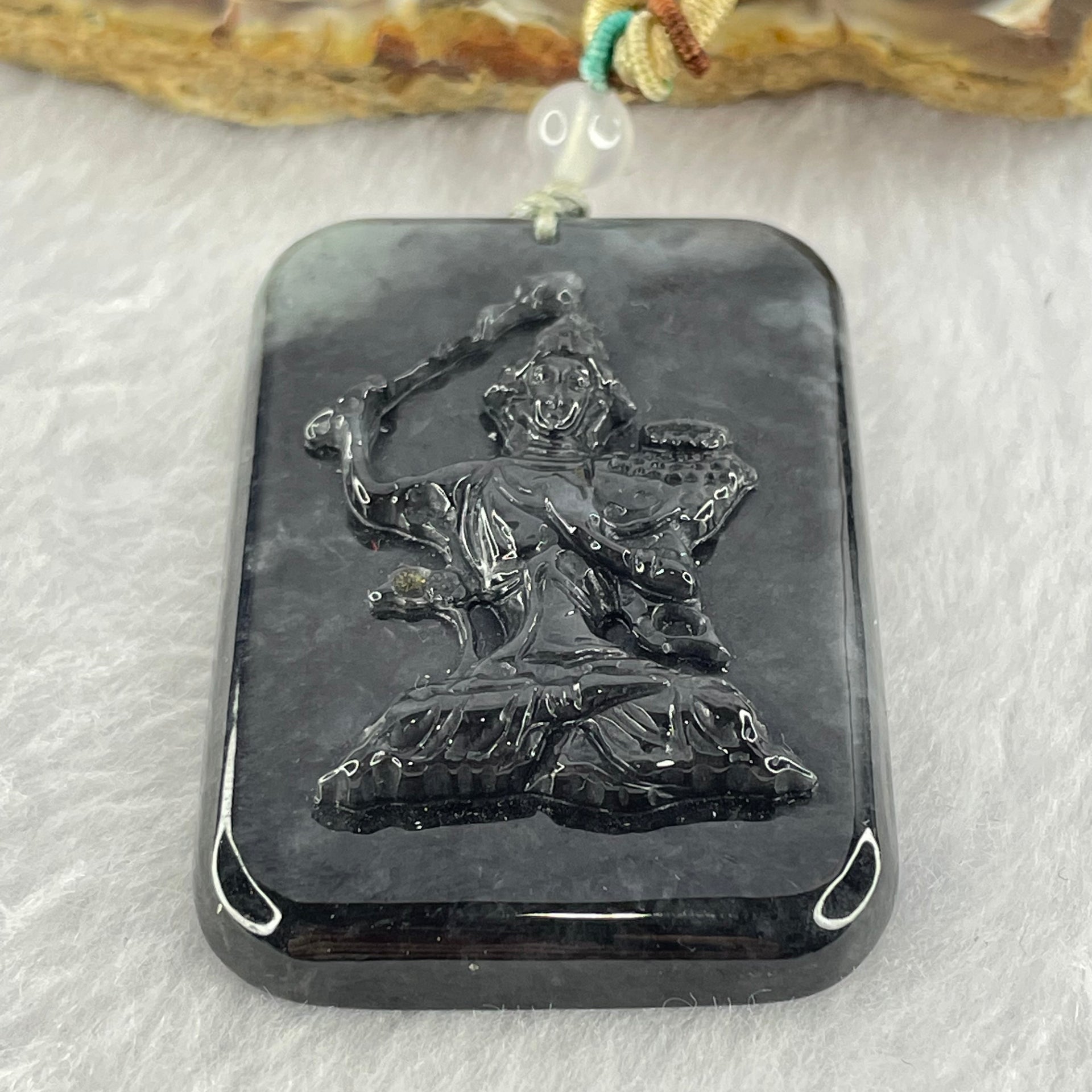 Type A Black Grey Wuji Jadeite Manjushri Bodhisattva Guan Yin Pendent 33.56g 51.5 by 34.1 by 8.9mm - Huangs Jadeite and Jewelry Pte Ltd