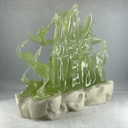 Natural Icy Green Serpentine 6 Cranes with Bamboo Shoots on Shan Shui with White Stone Stand Display 3,171.9g 270.0 by 102.0 by 236.0mm - Huangs Jadeite and Jewelry Pte Ltd