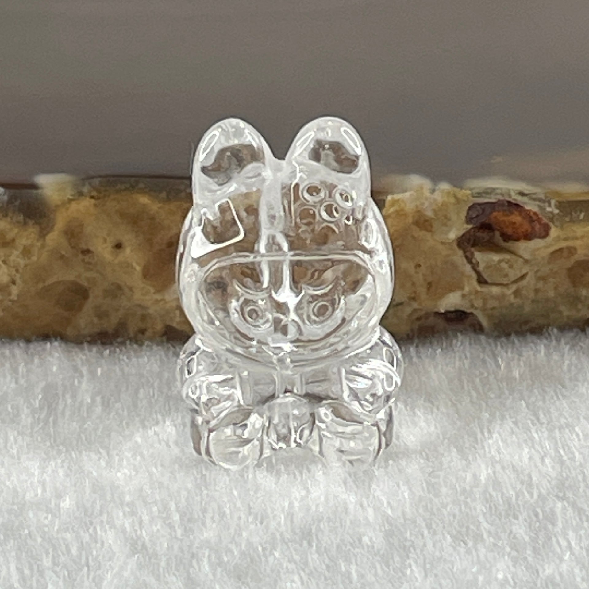 Natural Clear Quartz Labubu Charm Display 3.68g 19.2 by 12.5 by 11.3mm - Huangs Jadeite and Jewelry Pte Ltd