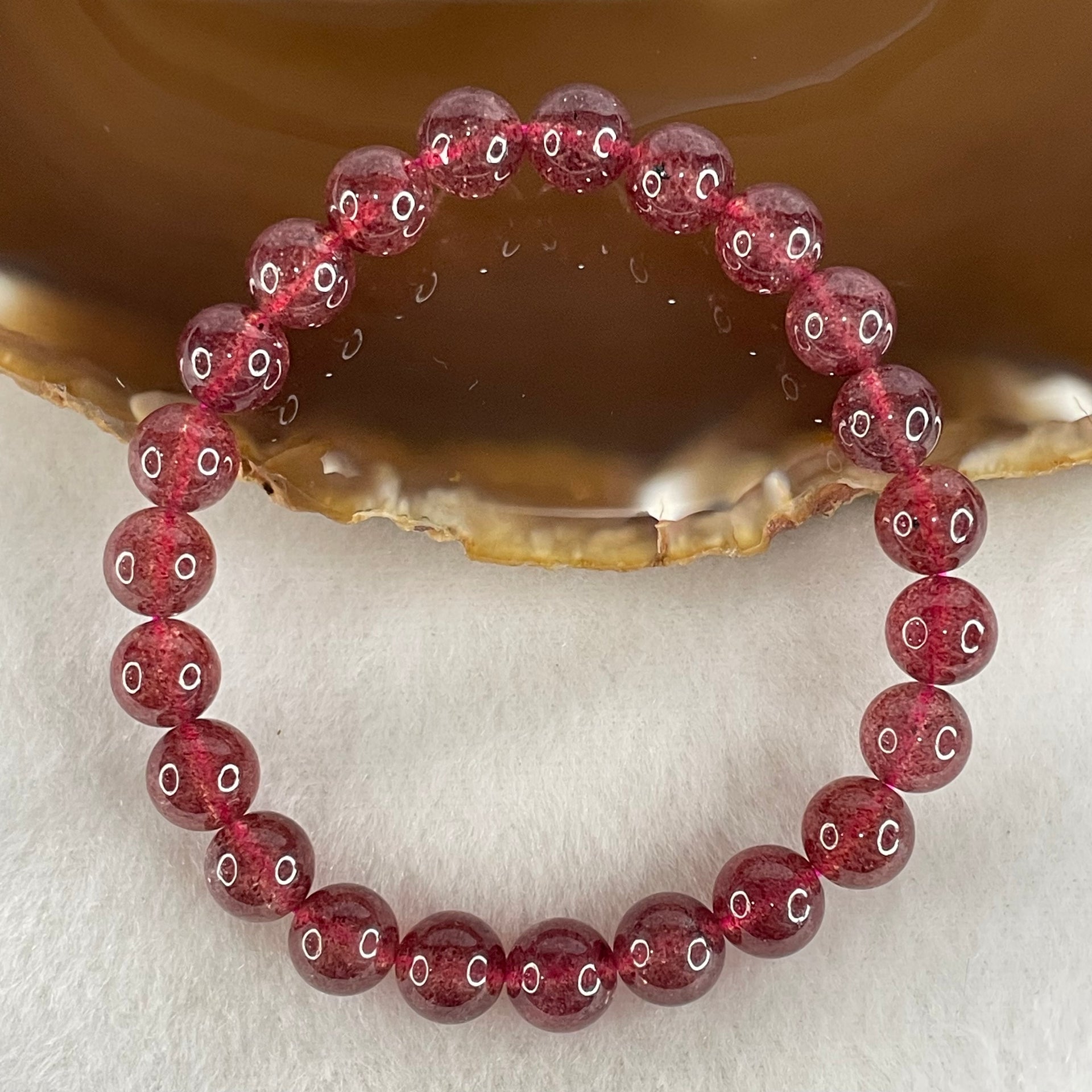 Good Grade Natural Strawberry Quartz Beads Bracelet 19.83g 16.5cm 8.6mm 23 Beads - Huangs Jadeite and Jewelry Pte Ltd