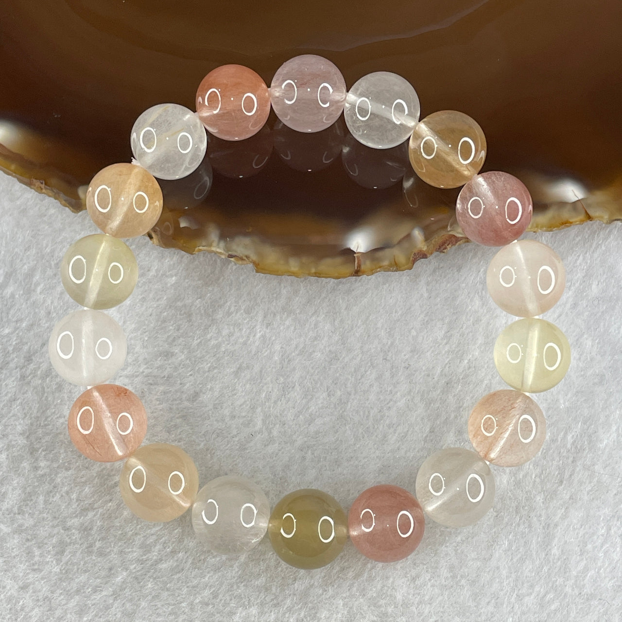 Certified Natural Good Grade Muti Color Rabbit Hair Rutilated Quartz Beads Bracelet 35.22g 16.5cm 11.3mm 18Beads