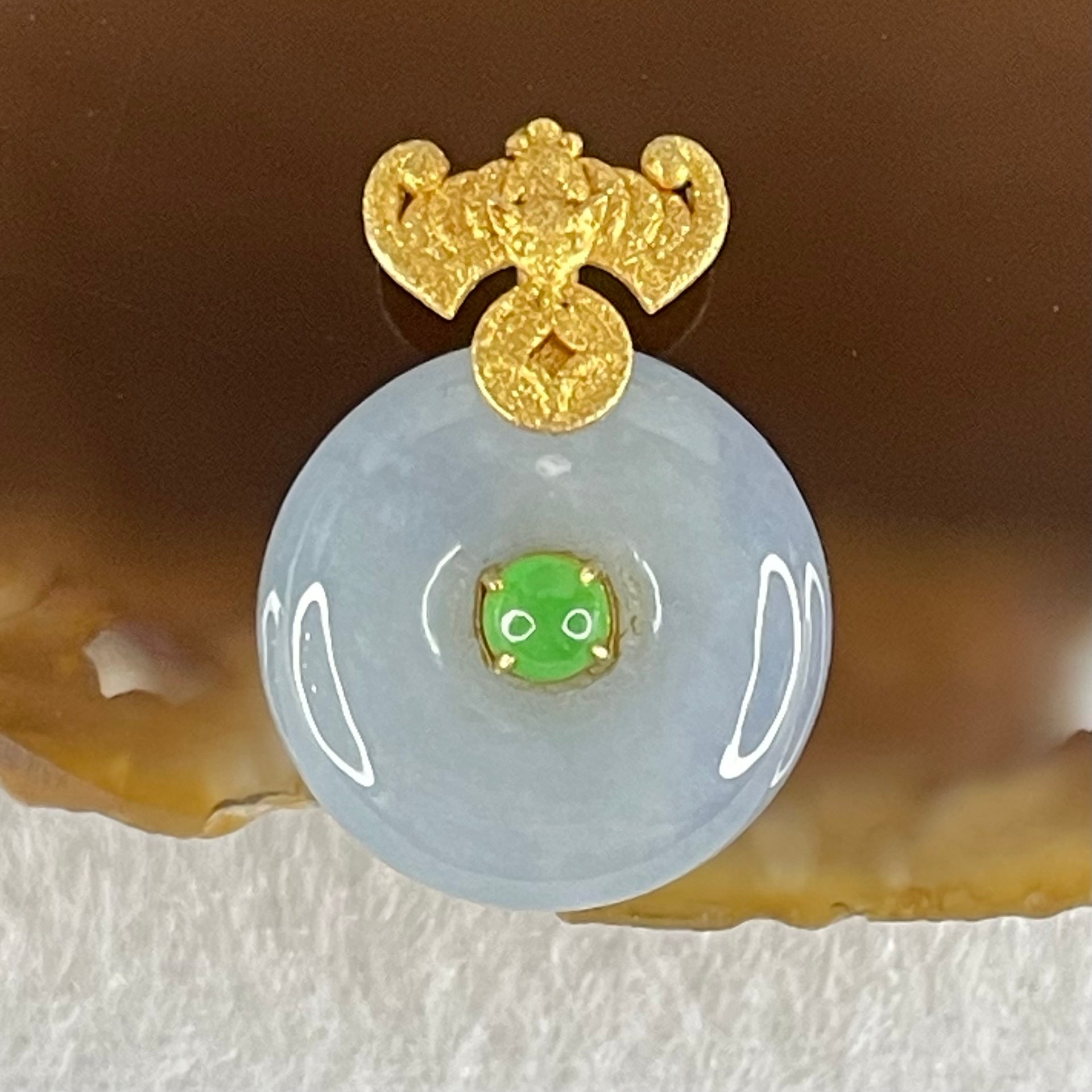 Type A Deep Intense Lavender Jadeite Ping An Kou Donut in 18K Yellow Gold AU750 Clasps 3.16g 14.5 b y 5.6mm - Huangs Jadeite and Jewelry Pte Ltd