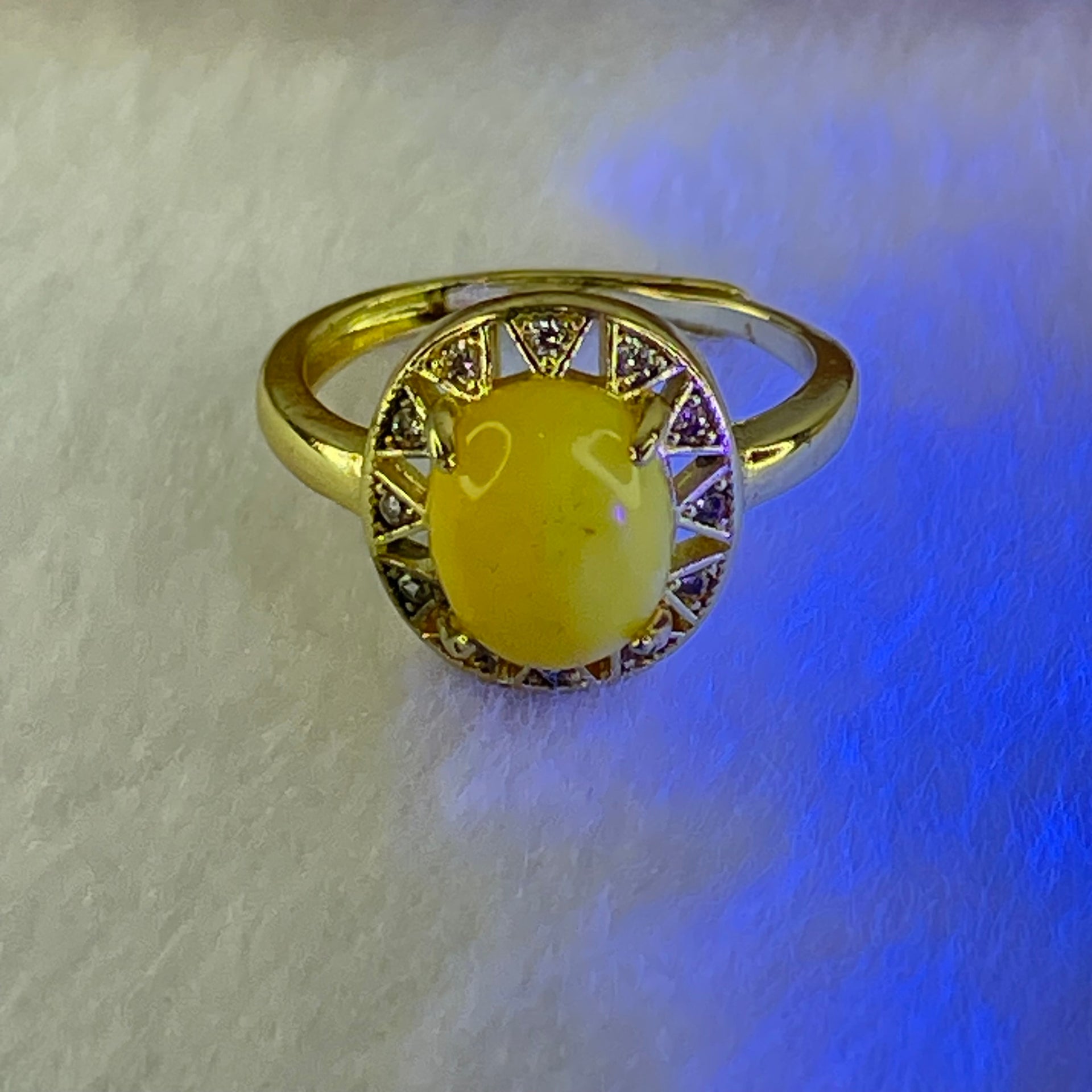 Natural Butterscotch Amber in  S925Sliver Gold Color Ring (Adjustable Size) 2.83g 9.9 by 7.9 by 4.0mm - Huangs Jadeite and Jewelry Pte Ltd