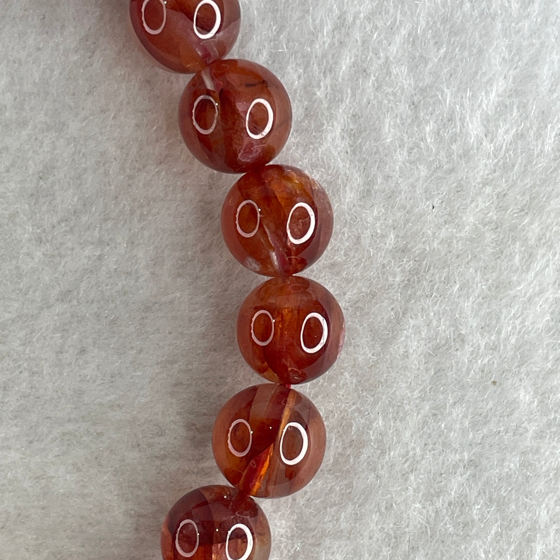 Good Grade Natural Red Ferruginous Quartz Beads Bracelet 22.47g 15.5cm 9.2mm 21 Beads - Huangs Jadeite and Jewelry Pte Ltd
