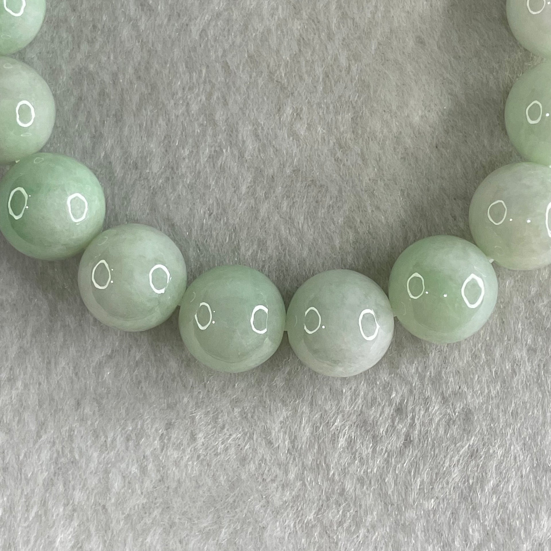 Type A Light Green Jadeite Beads Bracelet 51.61g 16.5cm 12.1mm 17 Beads - Huangs Jadeite and Jewelry Pte Ltd