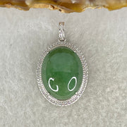 Type A Old Mine Spicy Green Cabochon Jadeite in S925 Sliver with Crystal Charm 6.60g 19.2 by 15.1 by 6.5mm - Huangs Jadeite and Jewelry Pte Ltd