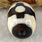 Natural Powerful Tibetan Old Oily Dark Brown With White Agate 3 Eyes Dzi Bead Heavenly Master (Tian Zhu) 三眼天诛 4.73g 17.3 by 13.4mm - Huangs Jadeite and Jewelry Pte Ltd