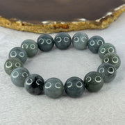 Type A Grey Wuji Green Jadeite Beads Bracelet 73.17g 18.5cm 14.2mm 15 Beads - Huangs Jadeite and Jewelry Pte Ltd
