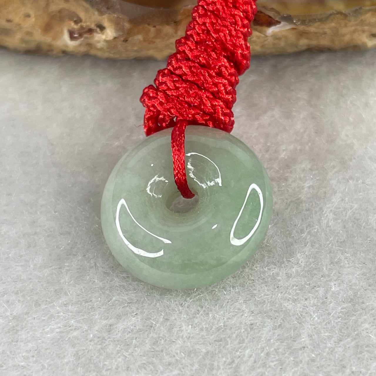 Natural Type A Light Green Jadeite Ping An Kou Pendant | Premium Plump 5.8mm Thick Safe Journey Donut Everyday Amulet Charm (3.38g 15.6x5.8mm)