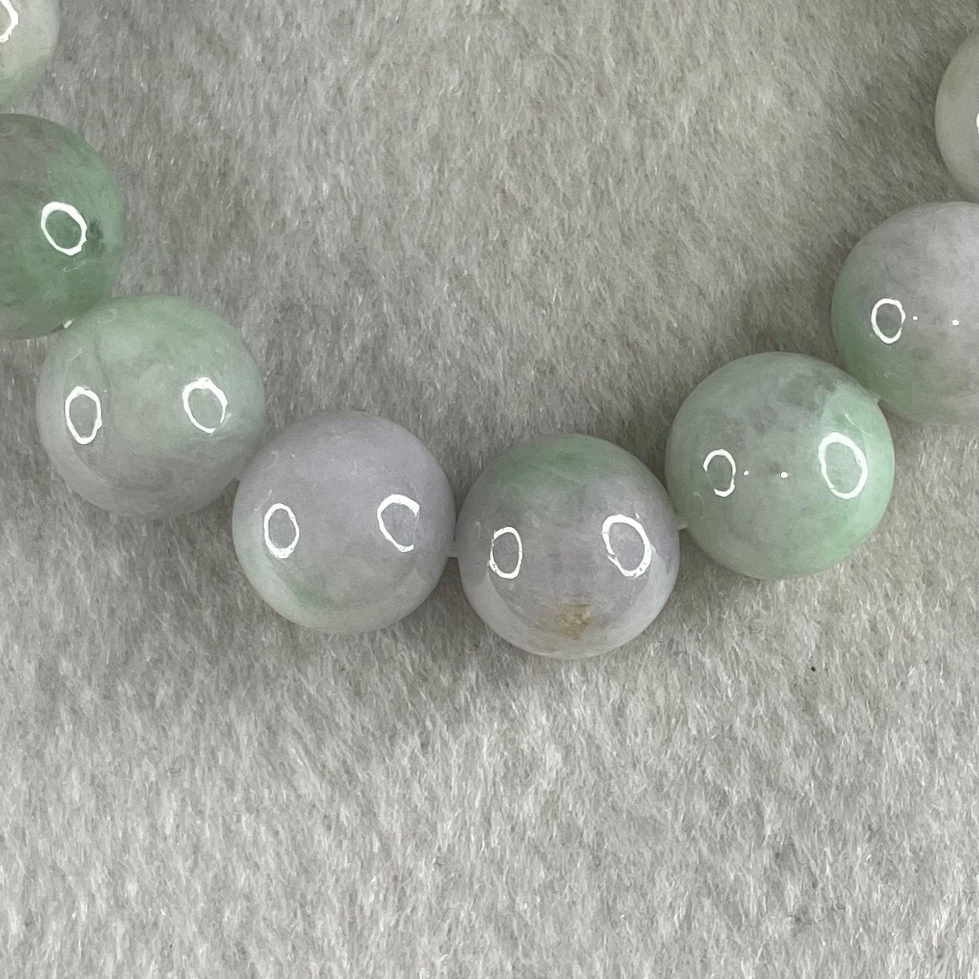 Type A Light Green with Slight Light Lavender Jadeite Beads Bracelet 47.81g 15cm 12.2mm 16 Beads - Huangs Jadeite and Jewelry Pte Ltd