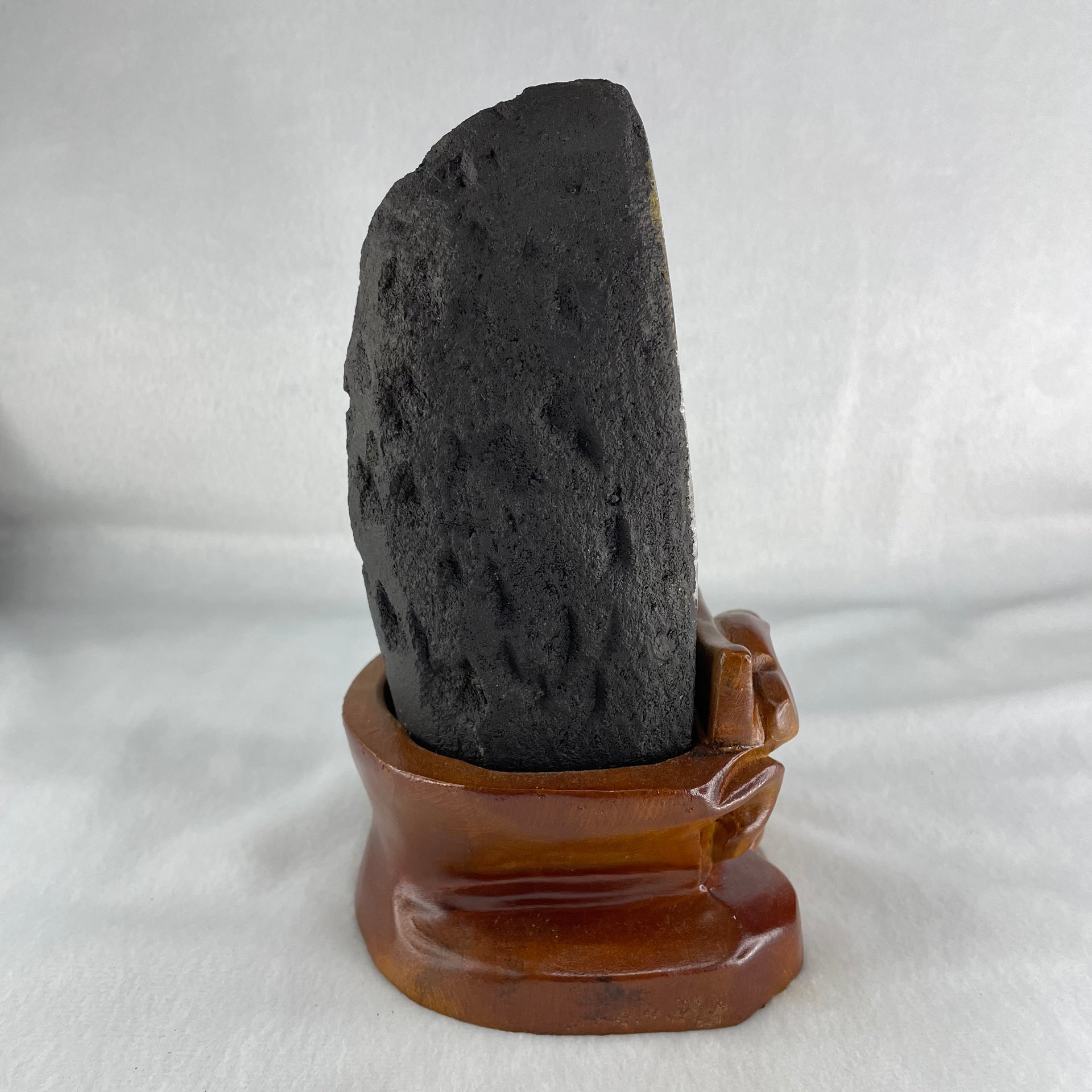 Natural Amethyst Cave with Wooden Stand 1,198.8g 98.0 by 99.0 by 175.0mm - Huangs Jadeite and Jewelry Pte Ltd