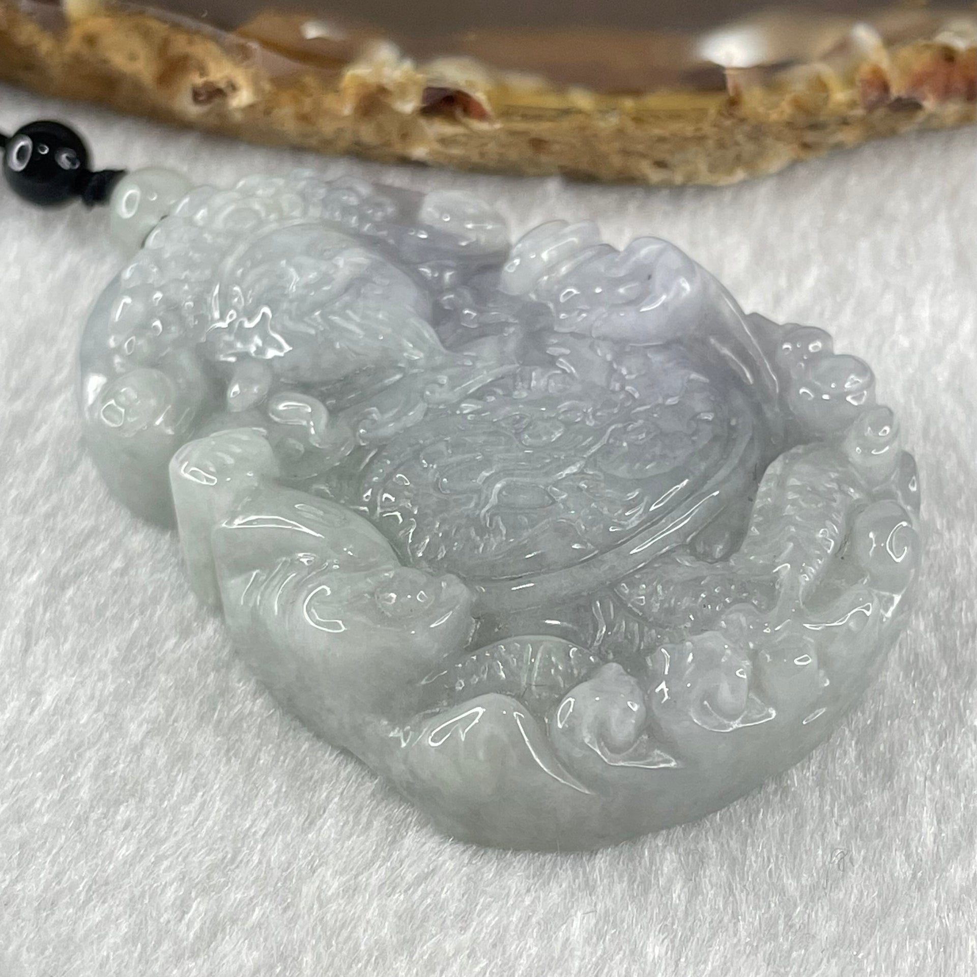 Type A Lavender and Light Blueish Green Jadeite Cai Shen Ye God Of Fortune Pendant 53.7g 53.0 by 37.4 by 12.3mm - Huangs Jadeite and Jewelry Pte Ltd