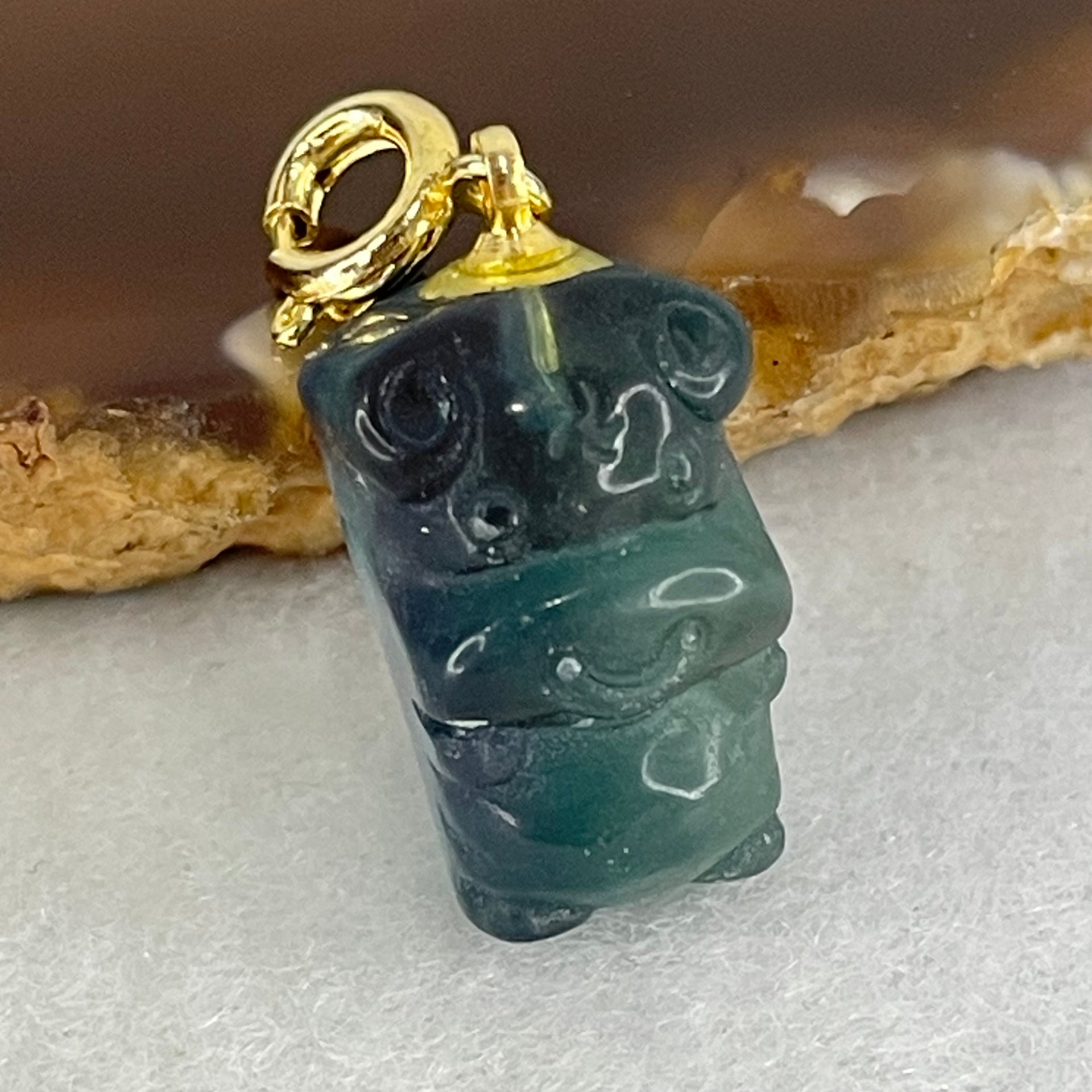 Natural Purple and Green Fluorite Ox Charm Pendant 4.00g 17.3 by 10.8 by 9.8mm - Huangs Jadeite and Jewelry Pte Ltd