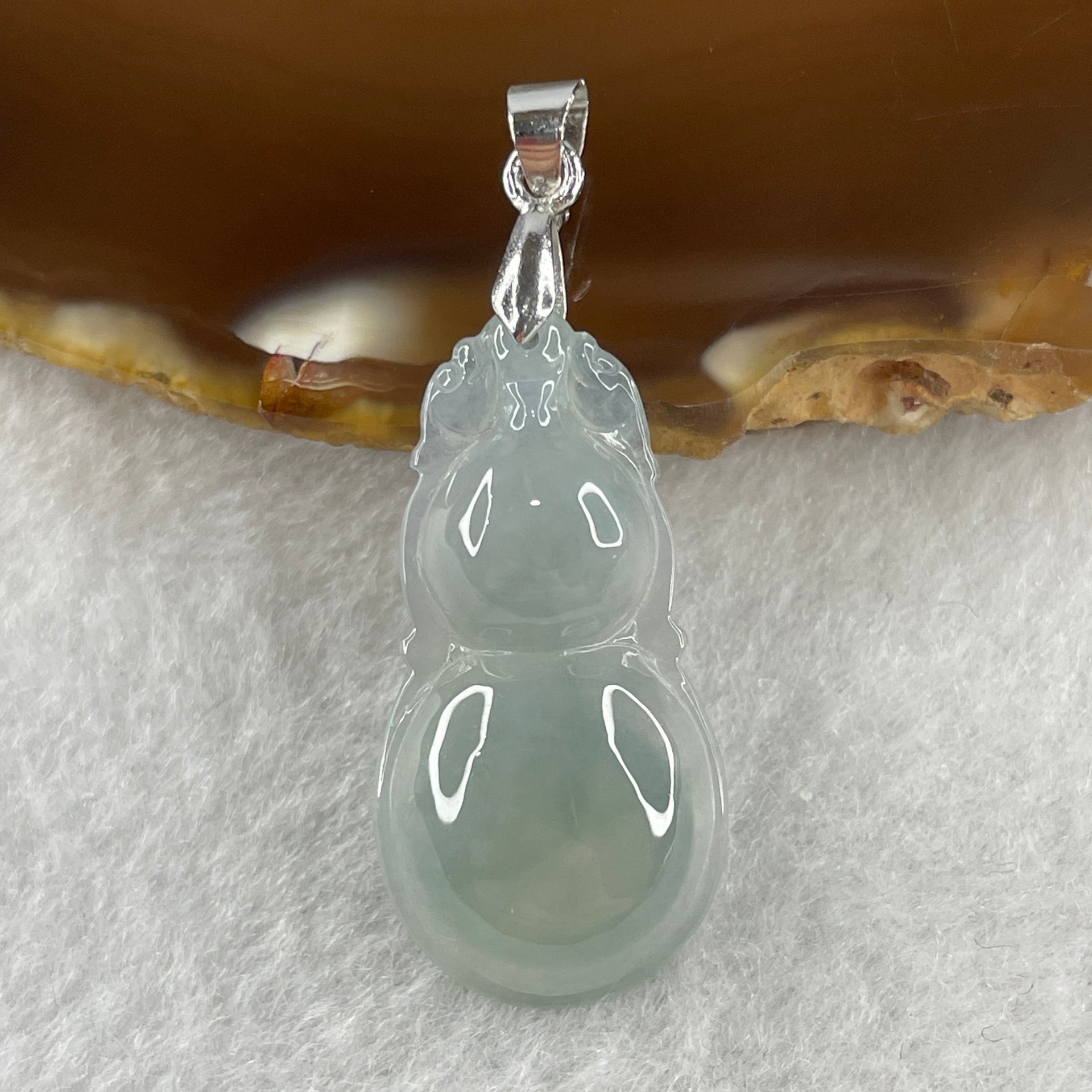 Natural Type A Semi Icy Lavender Jadeite Calabash Hulu Pendant in Stainless Steel Clasp 3.20g 29.6 by 14.9 by 5.2mm - Huangs Jadeite and Jewelry Pte Ltd