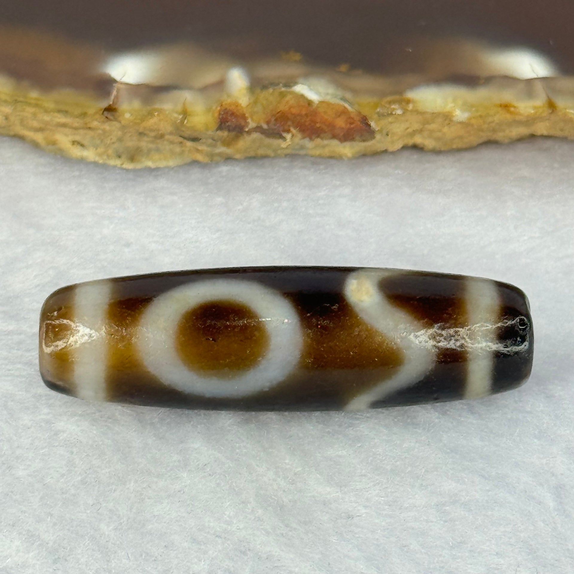 Natural Powerful Tibetan Old Oily Agate Sky Door Serenity 1 Eye Dzi Bead Heavenly Master (Tian Zhu) 一眼天诛 8.05g 38.5 by 11.5mm - Huangs Jadeite and Jewelry Pte Ltd