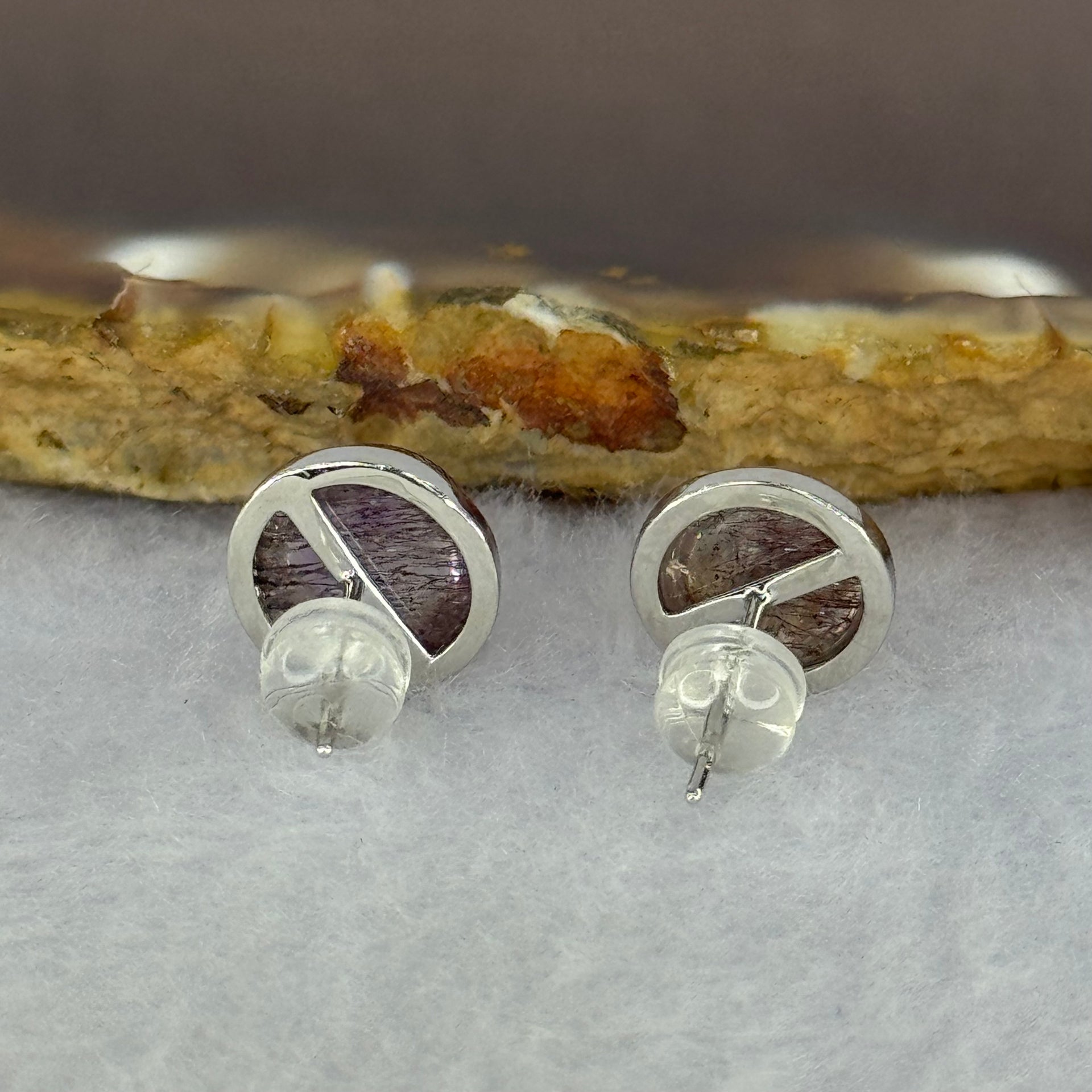 Good Grade Natural Super 7 S925 Silver Earrings 2.29g 8.7 by 5.5mm - Huangs Jadeite and Jewelry Pte Ltd